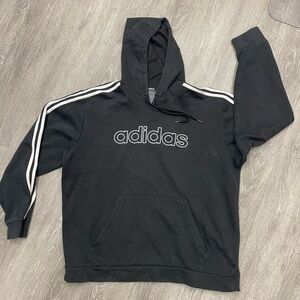 Adidas 3-Stripes fleece hooded sweatshirt in black with a white logo men’s XL